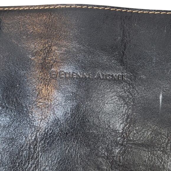 Etienne Aigner Large Black Leather White Stitch Tote Great Computer or Beach Bag - Picture 4 of 10